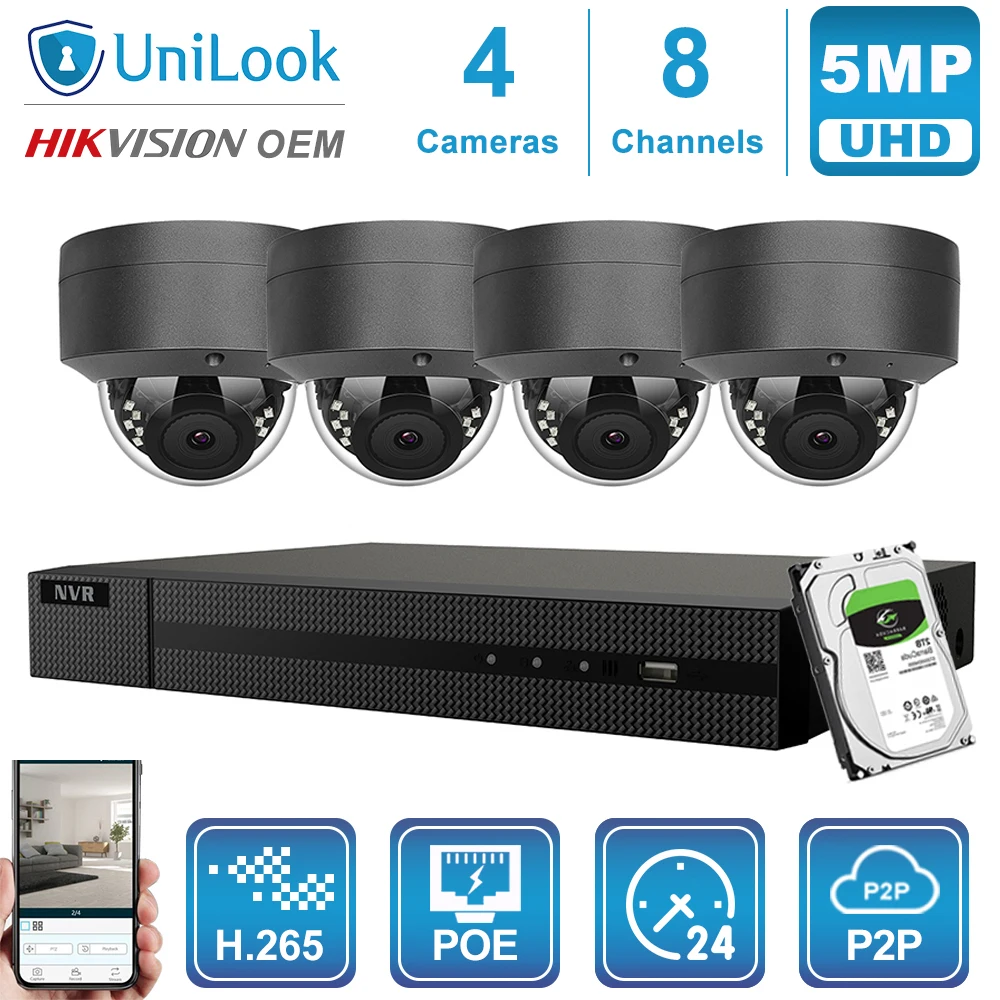 4 Gray Cams Kit Hikvision OEM 8CH 4 к NVR 5MP POE IP Камера 4/6/8 шт. Открытый безопасности Системы ONVIF H.265 CCTV видео NVR Наборы с 1/2/4 ТБ HDD - Цвет: 4 Gray Cams Kit
