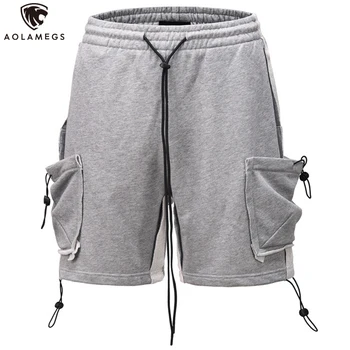 

Aolamegs Men shorts Hip Hop Multi-Pocket Sport Shorts Streetwear Men Drawstring Casual Baggy Short Patch Jogger Cotton Sweatpant