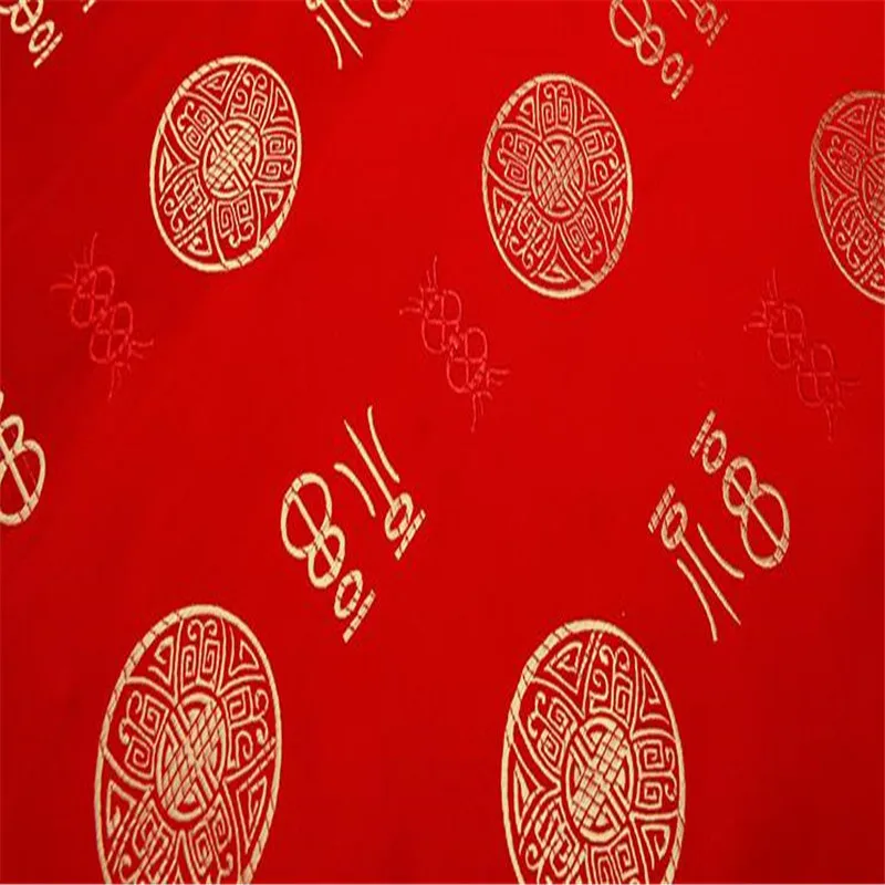 Polyester Brocade Fabric 150GSM Weight Classical Fu Pattern Jacquard Fabric for Chinese Tang suit - Цвет: 1 red