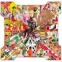 POBING Manual Hand Rolled Twill Silk Scarf Women Animals Kingdom Square Scarves Echarpes Foulards Femme Wrap Bandana Hijab 90CM 2