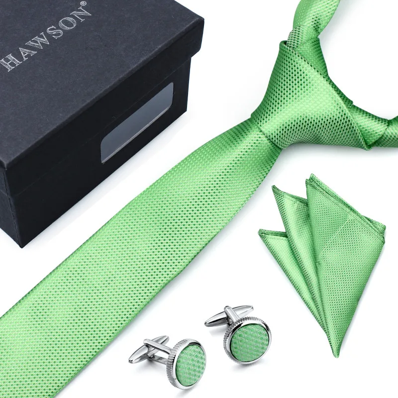 

HAWSON Gingham Mens 2.7 inch Ties CuffLinks Set with Pocket Square and Tie Bar Clip for Men Shirt Cuff links Green Gray Indigo