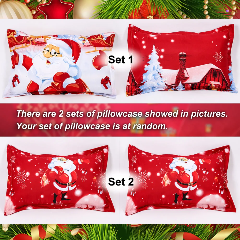 

4pcs 3D Bedding Set Bedclothes Cover Bed Sheet 2 Pillowcases Printed Cartoon Merry Christmas Gift Santa Claus for New Year