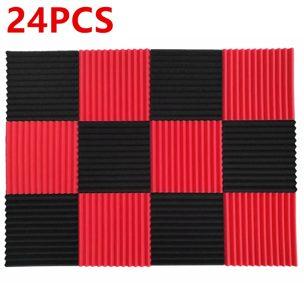 

24PCS Acoustic Foam Black Red 1 X 12 X 12 inch Soundproofing Foam Absorbing Sound Sponge Foams Acoustic Studio Foam Wedges