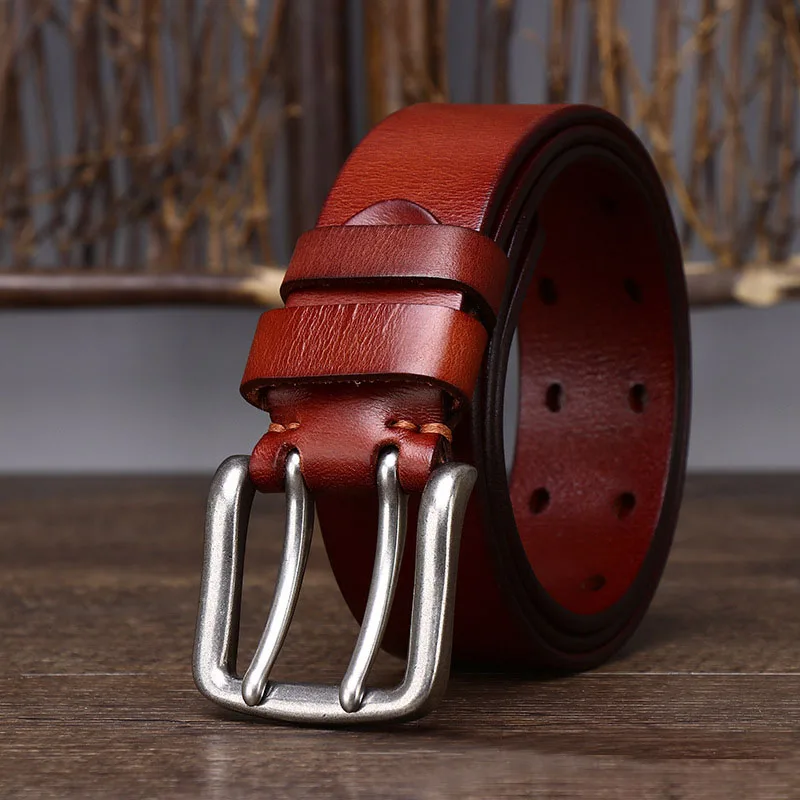 Cinturón de cuero de vaca para hombre, cinturón de trabajo informal de lujo,  de alta resistencia, de aleación de cuero de grano completo, doble punta, 3,8  CM - AliExpress