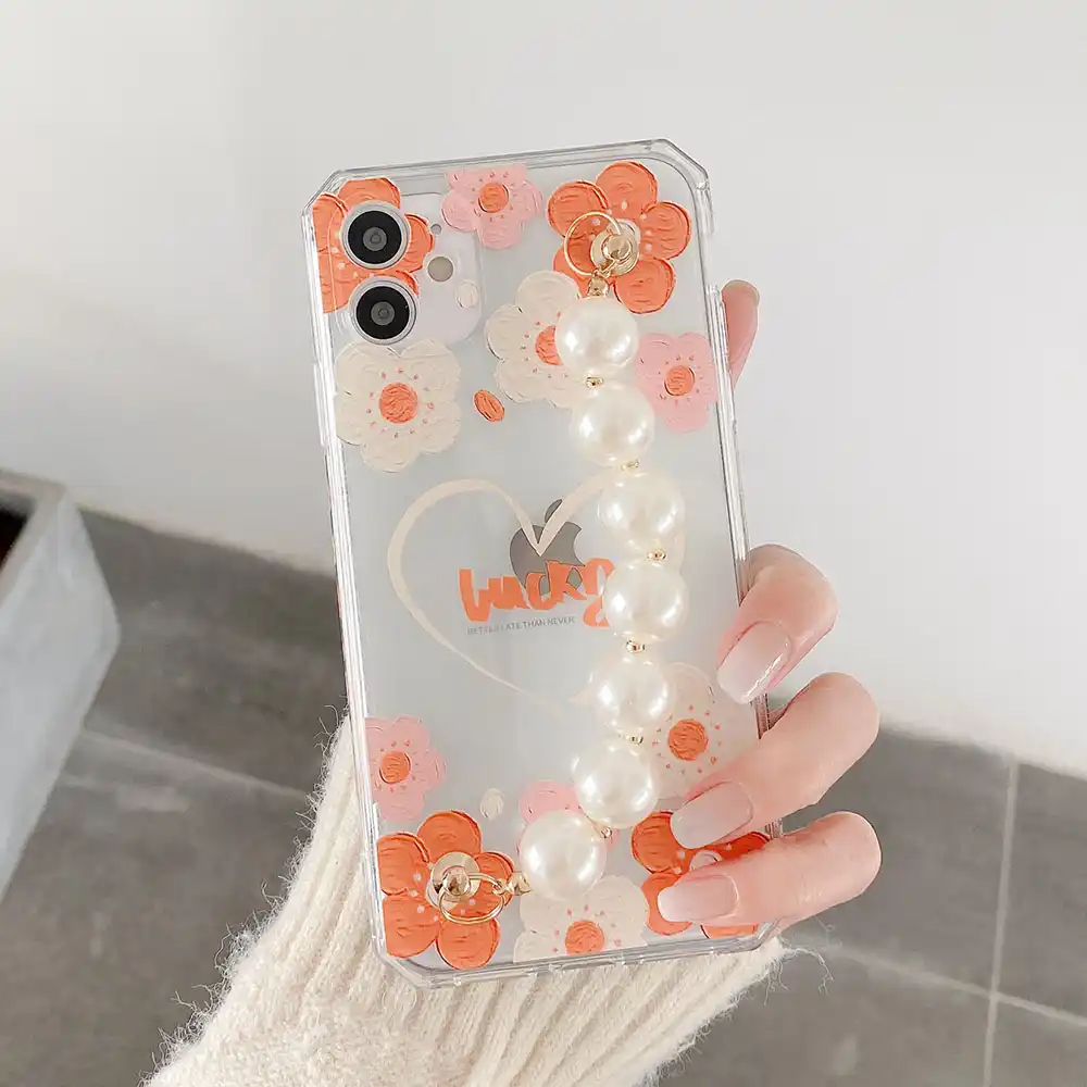 Casing Ponsel Gelang Pergelangan Tangan Rantai Mutiara Bunga Antik Untuk Iphone 12 11 Pro Max Xs Max Xr 8 7 Plus Sampul Lukisan Minyak Imd Lembut Setengah Dibungkus Kasus Aliexpress