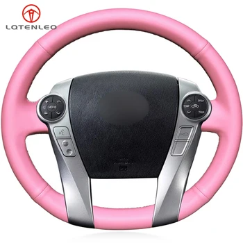 

LQTENLEO Pink Artificial Leather Car Steering Wheel Cover For Toyota Prius 30(XW30) 2009-2015 Prius C(US)2012-2017 Prius V(US)