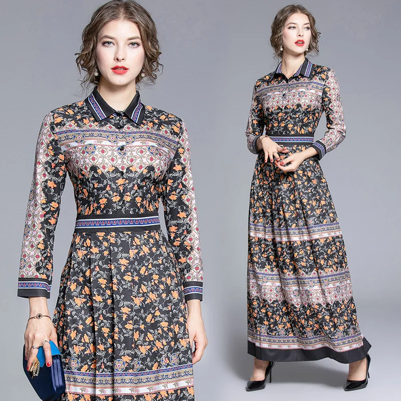 

Photo Shoot Large Austrian WOMEN'S Dress Europe And America Versitile Fashion Waist Hugging Slimming Positioning Floral Printed