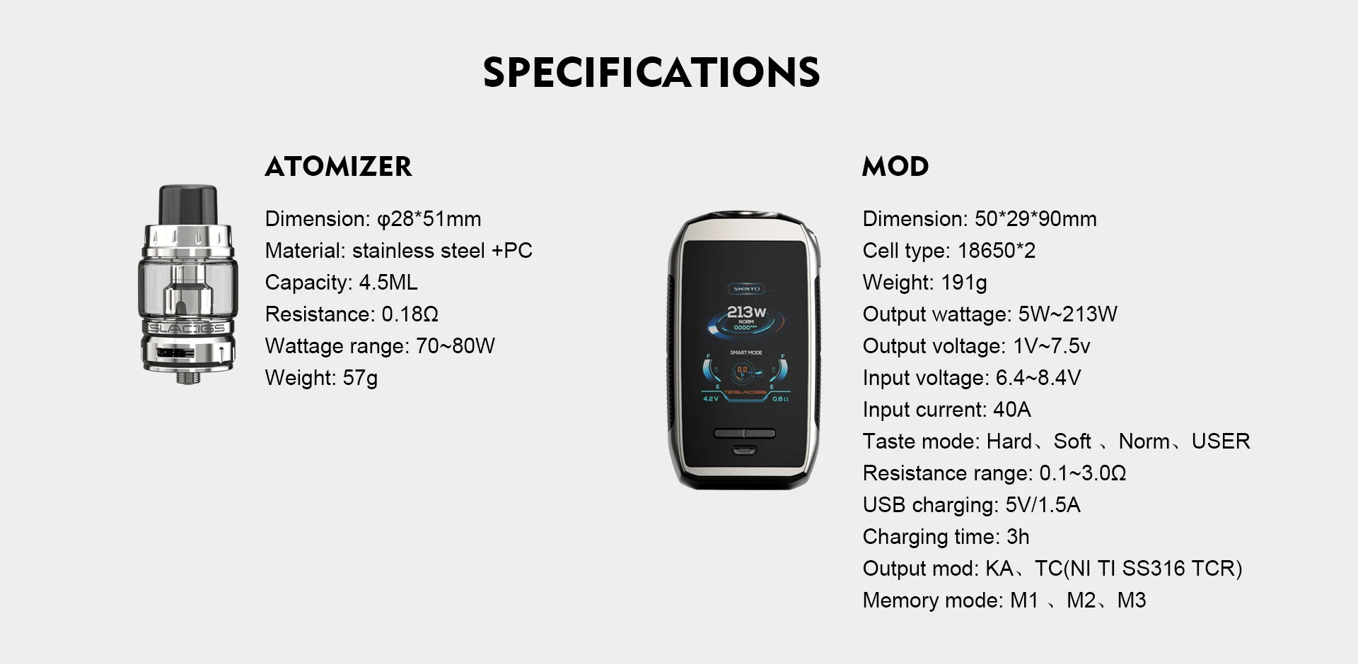 TeslaCigs Shinyo 213 Вт TC комплект Tesla Shinyo 213 Вт TC коробка мод TFT экран и 4,5 мл Tesla Tind танк электронная сигарета Vape