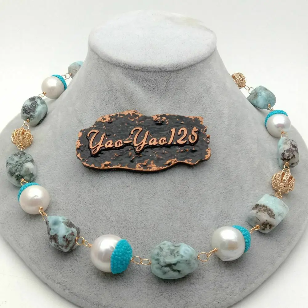 2" белый Кеши жемчуг Синий Ларимар ожерелье