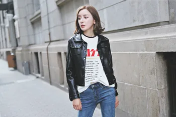 

JJ1003-2019 spring and autumn new locomotive women's short fit leather coat small Lapel short coat locomotive leather jacket
