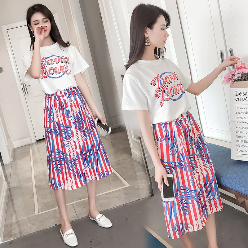 

2019 Summer Wear New Style Korean-style Printed Letter Two-Piece Set Short Dress Two-Piece Women's Fashion