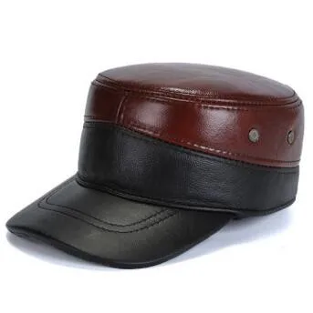 SILOQIN осень-зима модная шляпа из натуральной кожи мужская плоская кепка Snapback регулируемые размеры теплые наушники армейские кепки - Цвет: Style 1