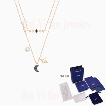 

Fashion SWA New SYMBOLIC MOON NECKLACE SET Exquisite Double-Layer Moon. Star Decoration Rose Gold Necklace Female Jewelry Gift