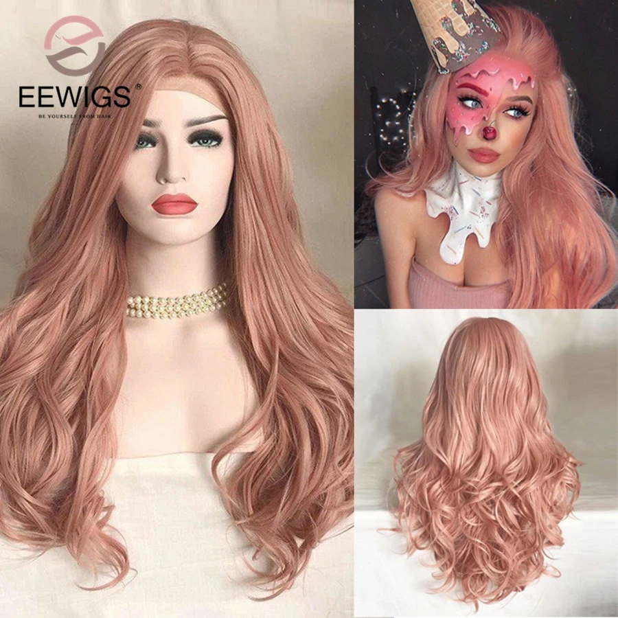 EEWIGS-peluca larga y recta para mujer cabello sintético resistente al calor de 24 ", verde, amarillo, degradado, peluca con malla frontal Natural, Cosplay