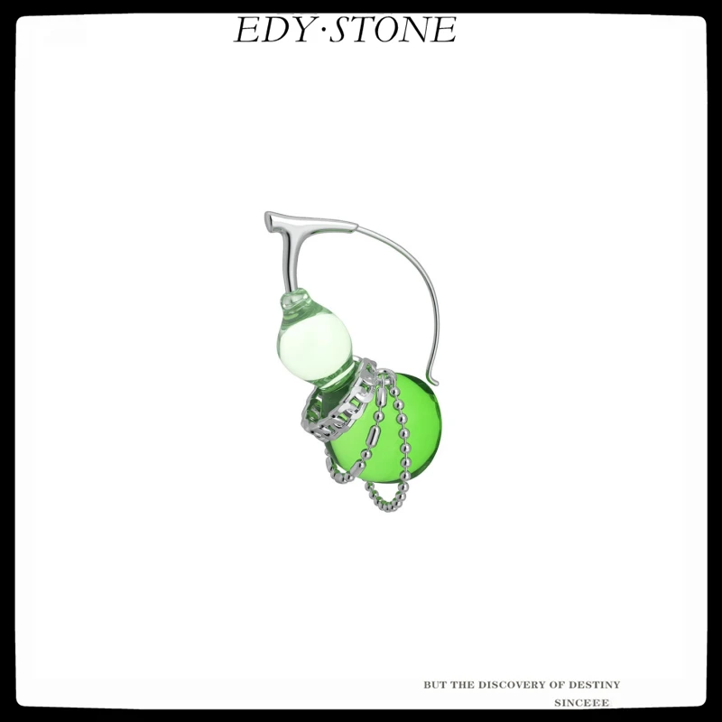 

New Punk Fashion Design Personality Green Gourd Chain Tassel Stud Earring Ear Clip Integration For Women Girls Jewelry