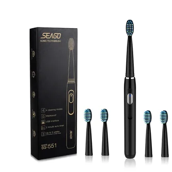 

Seago Sonic Electric Toothbrush SG-551 Adult Travel Brush 4 Mode USB Charger Rechargeable Tooth Brushes Replacement Heads Set