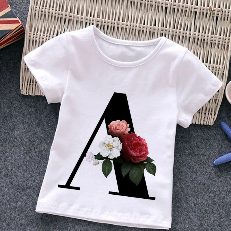 

Unisex Summer New T-shirt Fashion Alphabet Girls Tshirts Harajuku Retro Boy Tshirt Flowers Element Nice Round Neck Kids T shirt