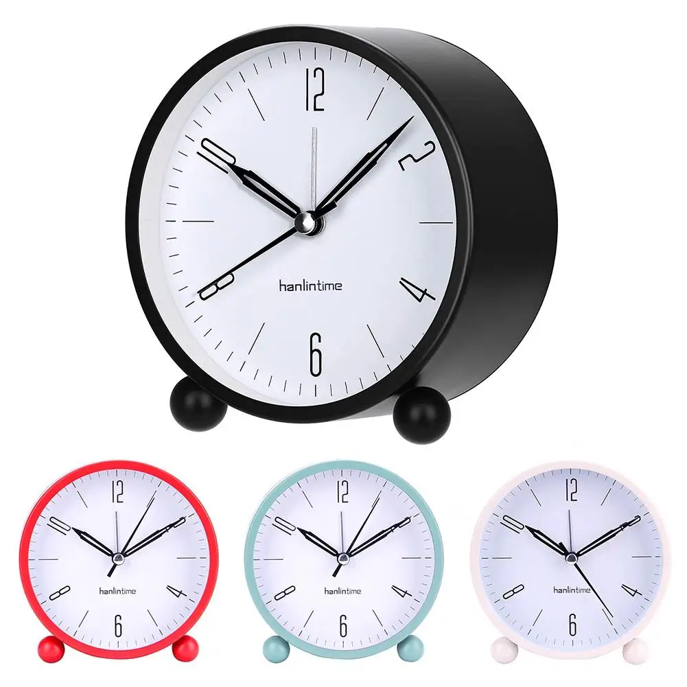 

4inch Metal Round Alarm Clock Quiet Desktop Bedroom Battery Operated Timepiece