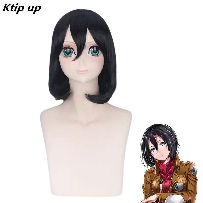 

Ktip Up Attack On Titan Mikasa Ackerman Short Bob Black Heat Resistant Cosplay Costume Wig