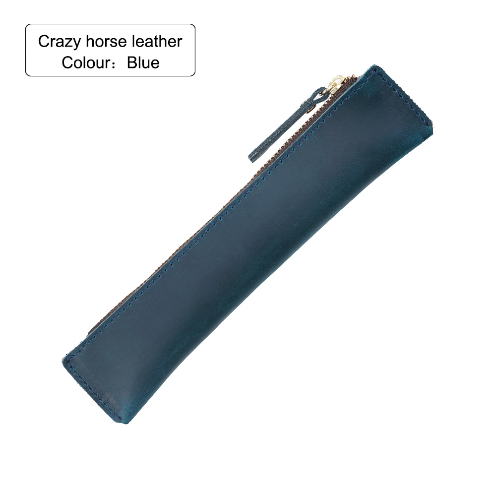 Blue Moterm Пенал-сумочка из натуральной кожи на молнии в винтажном стиле Crazy Horse из кожи в стиле ретро креативные школьные товары - Цвет: Blue