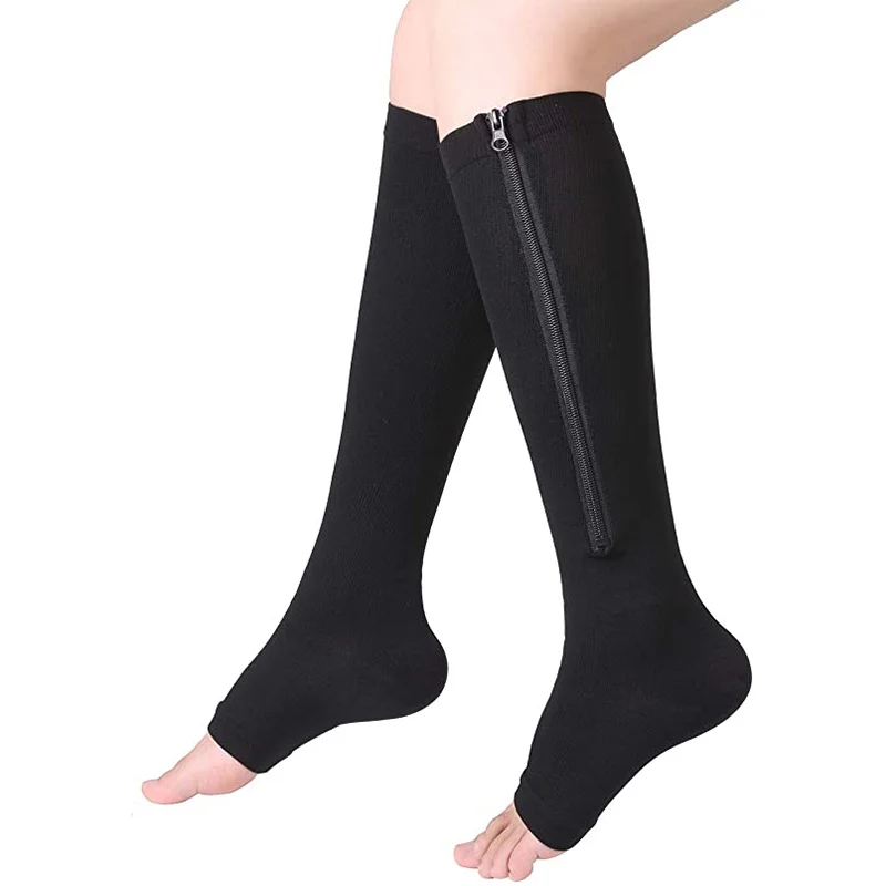 1 Pair Compression Socks For Women Zipper Sports Pressure Long Cycling
