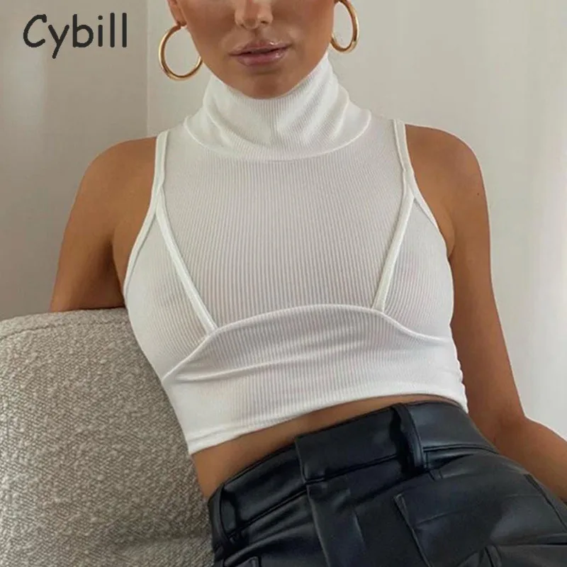 Женский укороченный топ-водолазка Cybill повседневный Пляжный топ с высоким