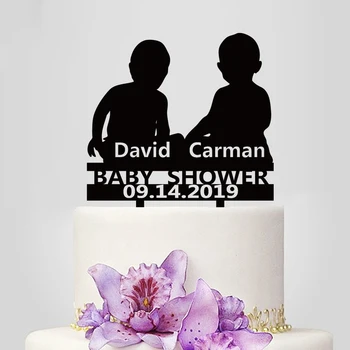 

1 Piece 8 Colors Personalized Twin Name Birthday Acrylic Cake Topper For Twin Baby Shower Party Cake Decoration YC008