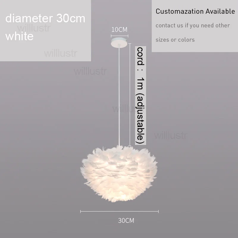 dia30cm white Современный подвесной светильник с перьями для столовой, бара, кафе, ресторана, отеля, спальни, скандинавского искусства ручной работы, белый, розовый, серый подвесной светильник - Цвет корпуса: dia30cm white