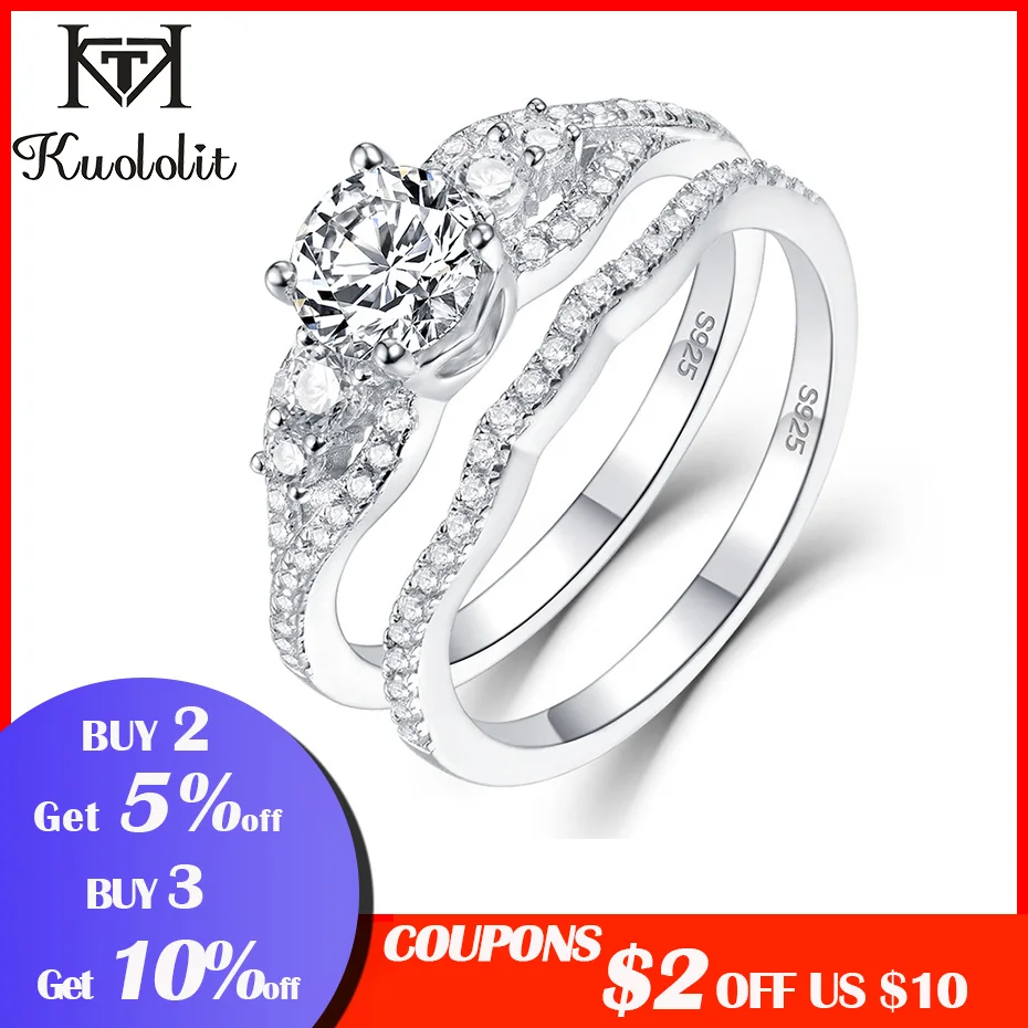 Kuolit 1.2ct Sona бриллианты кольца для женщин 925 пробы Серебряное кольцо круглая огранка камень обручение невесты подарки ювелирные украшения