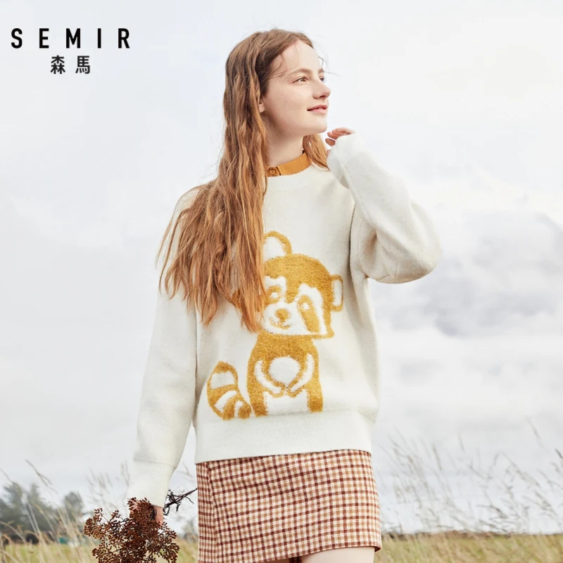 SEMIR Sweater women 2020 winter new round neck pullover sweater loose lazy wind knit cute jacquard trend | Женская одежда