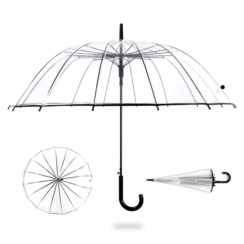 

Direct Selling from Production Place Large Umbrella Surface 16 Bone Wind And Rain-Style Straight Pole Umbrella Long Handle Trans