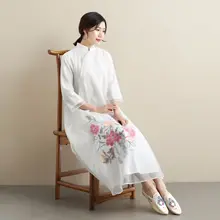 Ma Fan летнее Новое Стильное платье Ципао из органзы с вышивкой, китайский костюм, платье в стиле ретро, художественная юбка-пудра