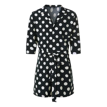 

Fashion Polka Dot Men Rompers Jumpsuit Ladies Playsuit 3/4 Sleeve Lace Up Pants Overalls Casual Lapel Streetwear S-5XL INCERUN