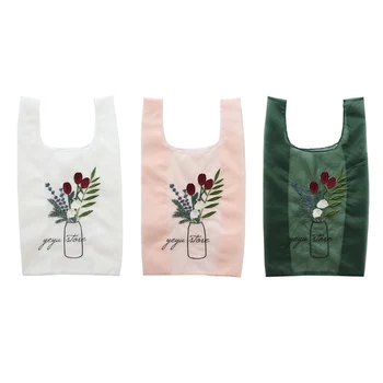 

New Fashion Women Flower Embroidery Mesh Portable Shopping Bag Outdoor Ladies Simple Casual Reusable Shopping Bag