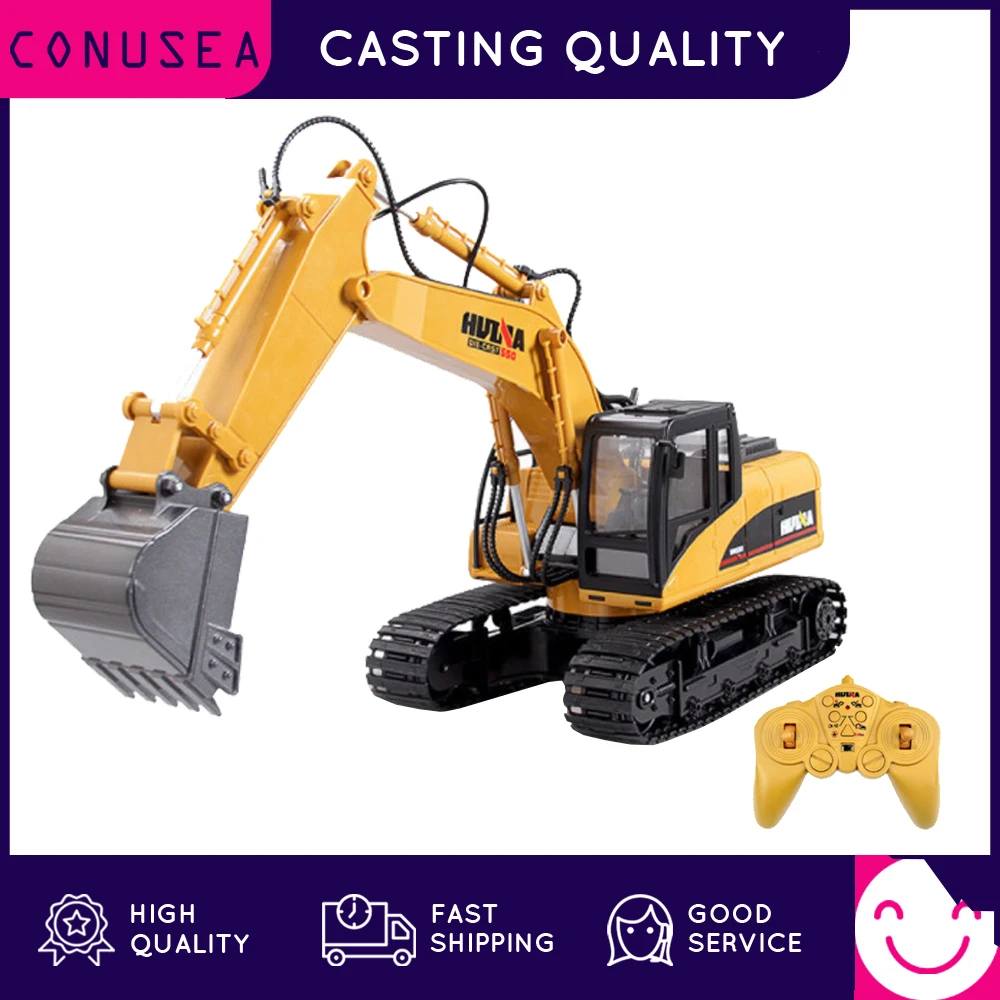 HUINA 1/14 RC Truck Caterpillar Alloy Tractor Engineering Car 2.4Ghz Radio Controlled Car 15 Channel RC Excavator Toy for Boy