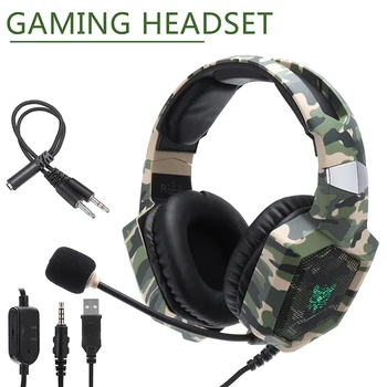 

Pohiks 1pc Surround Sound Stereo Earphone Camouflage Green Wired Gaming Headset with LED Light For PS4 PC Xbox One
