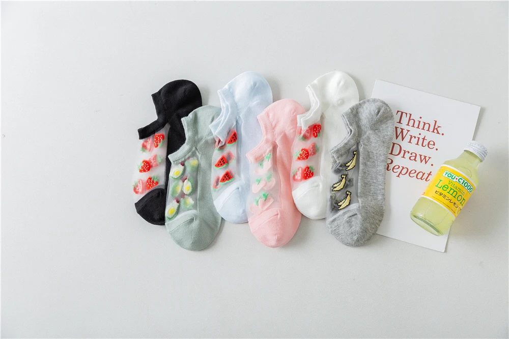 3 Paar süße Mädchen japanische Korea glücklich lustig Cartoon Baumwolle Eis Seide Socken Harajuku Obst Jacquard dünn atmungsaktiv rutschfest – Detail 2