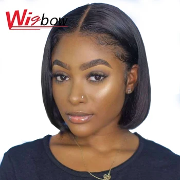 

Short Brown Lace Wig For Women Brazilian Remy Human Hair Straight Wigs L Part Bob Wig With Baby Hair Wigbow Black Color Wig