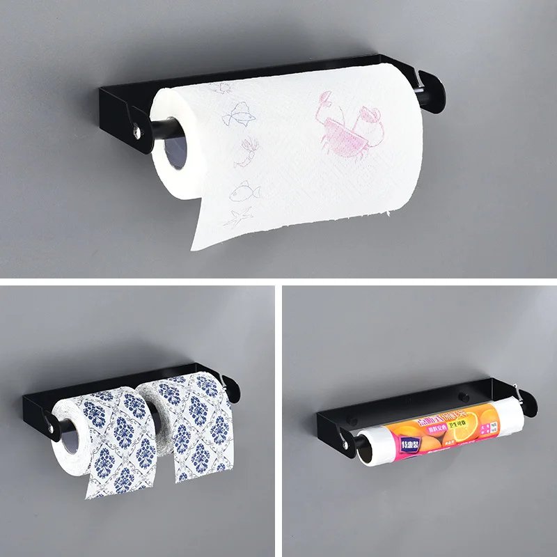 

Hole-Perforated Black Kitchen Shelves Plastic Wrap Rack Storage Roll Paper Pumping Paper Holder Freshness Protection Package Fil