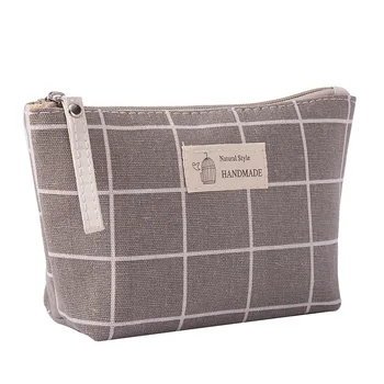 

Women Plaid Travel Cosmetic Bag Makeup Bags Handbag Female Zipper Purse Small Make Up Bags Travel Beauty Organizer Pouch Gray Gr