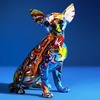 

ERMAKOVA Nordic Style Colored Drawing Chihuahua Pug Resin Sculpture Creative Simulation Animal Art Statue Home Decor