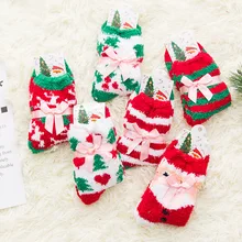 Осенние и зимние теплые рождественские носки для женщин, модные кавайные коралловые пушистые носки для женщин 101904