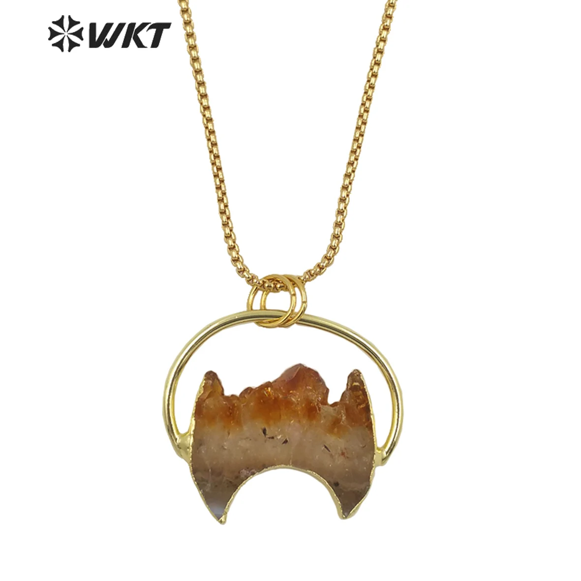 

WT-N1267 WKT Amazing Design Gold Plated Natural Yellow Citrines Quartz Crescent Horn Stone Necklace Precious Birthday Gift