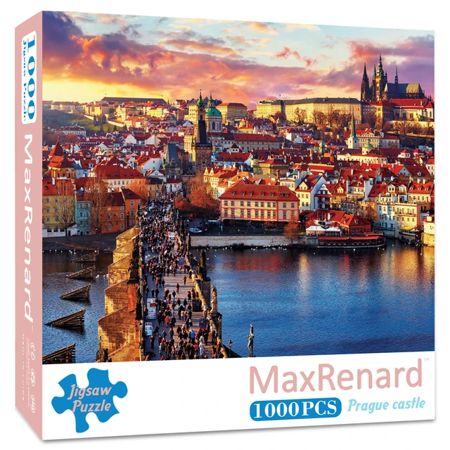 MaxRenard Puzzle 1000 Pieces Adult Puzzle Jigsaw 50*70cm Noble Deer Family Assembling Animal Photos Puzzles Toys for Adults Prague castle
