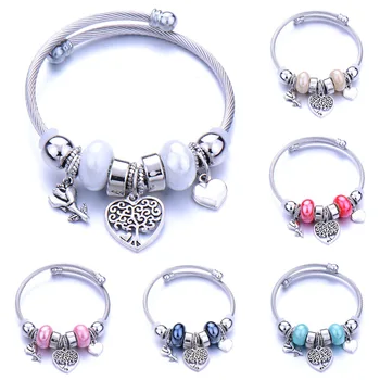 

Charm Cuff Bracelet Bangle with Flower Heart Shaped Pendant Bracelet for Women Fashion Adjustable Wire Bracelets Jewelry Gift