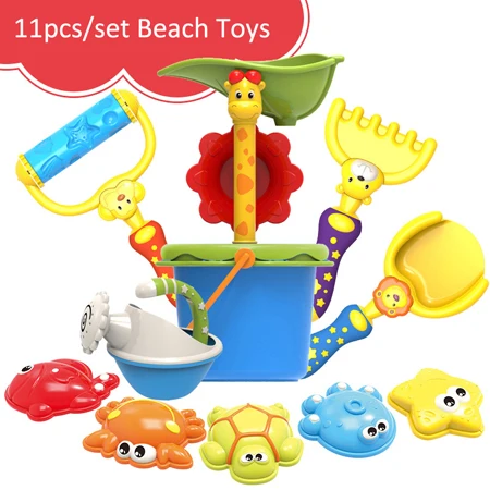 11pcs Baby Beach Sand Play Toys SandBox Set Kit Sea Sand Bucket Rake Hourglass Shovel mold Water Toys for Children Gift - Цвет: 11pcs set
