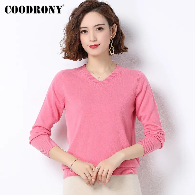 COODRONY Women Casual Pure Merino Wool Sweaters V-Neck Soft Cashmere Knitted Pullover Jumpers Female W1009