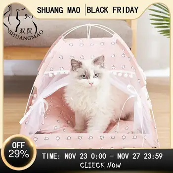 

SHUANGMAO Sweet Princess Cat Bed Foldable Cats Tent Dog House Kitten Basket Beds Cute Houses Home Cushion Pet Kennel Products
