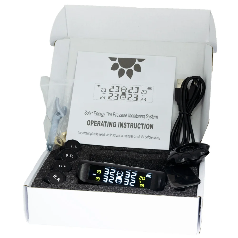 Солнечная энергия TPMS Беспроводная система контроля давления в шинах для автомобиля SUV мини автобус безопасный привод с TPMS