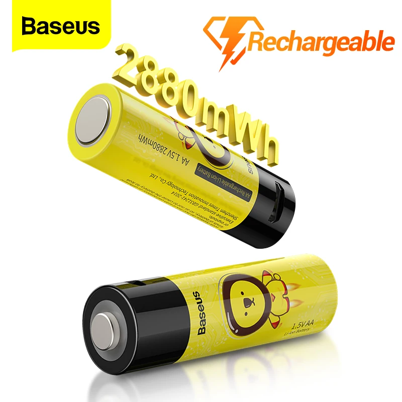 Baseus 2/4Pcs AA Rechargeable Battery 2880mWh Lithium ion 1.5V 14500 High Capacity Li-ion Batteries For Flashlight Mouse | Электроника